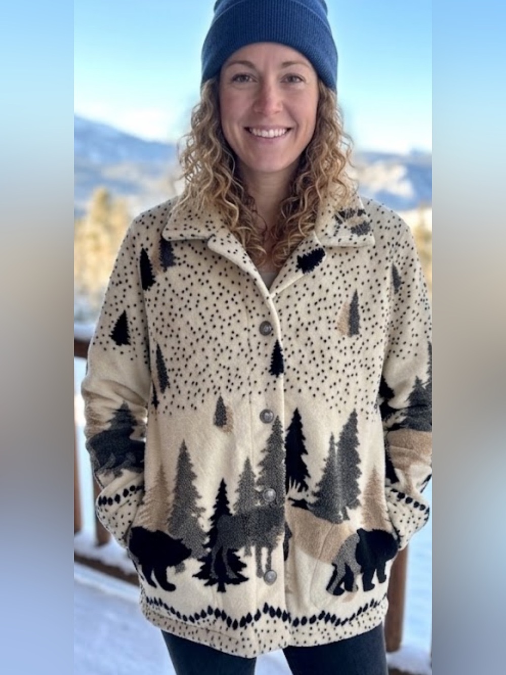 Vintage County Clothing Co Bear Forest Fleece Jacket Medium